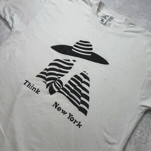 Vintage Think New York Single Stitch T Shirt Mens XL White Art Tee 90s